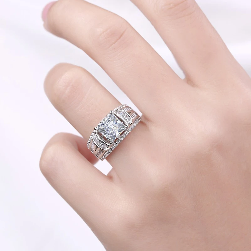 

Huitan Modern Design Engagement Rings for Women Brilliant Crystal Zirconia Wedding Trend Eternity Ring Proposal Fashion Jewelry