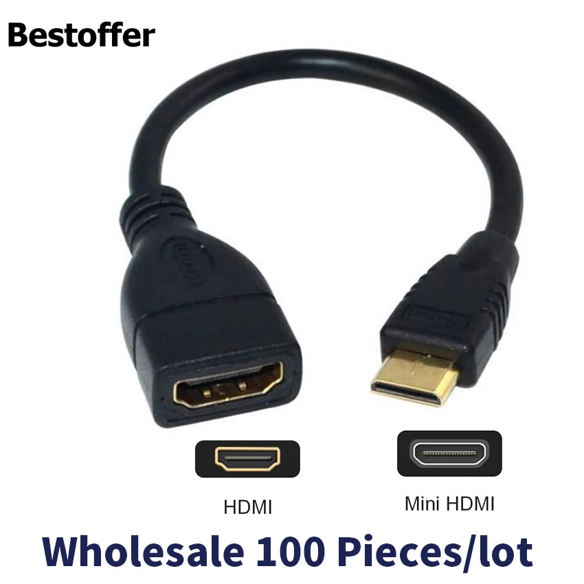 Оптовая продажа 100 шт./лот 1080P мини HDMI штекер гнездо адаптер кабель переходник для