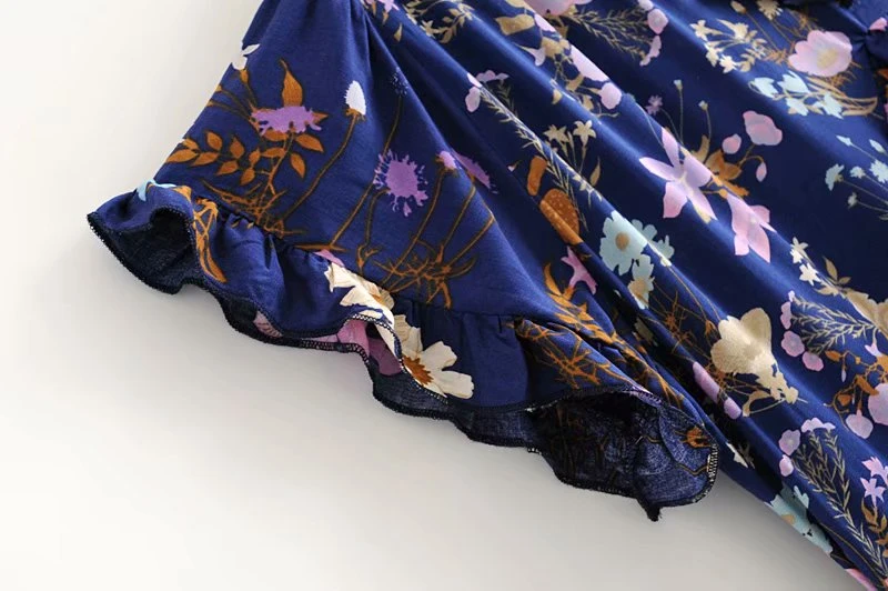 Женское винтажное платье макси из вискозы с цветочным принтом оборками и V