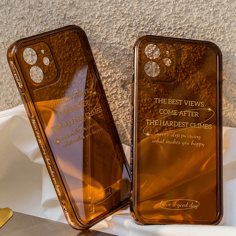 

Transparent Brown Cover Phone Case For iPhone 11 12 Mini Pro XR XS Max X 8 7 Plus SE 2020 Camera Protection Soft TPU Back Cover