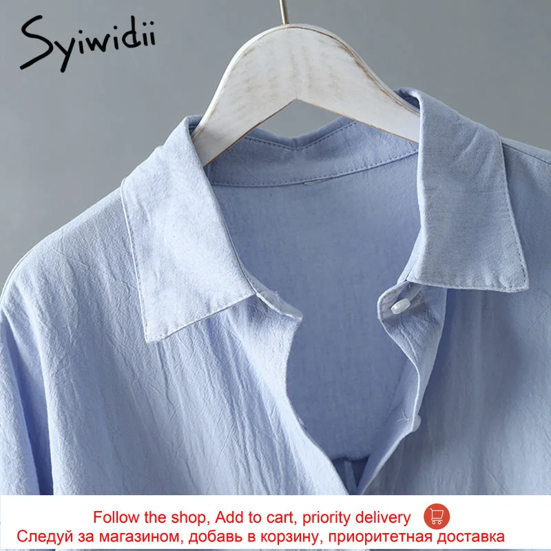 

Syiwidii Woman Long Shirt Dress Cotton Korean Clothing White Boho Beach Big Maxi Blue Summer 2021 Autumn Oversized Pure Dresses