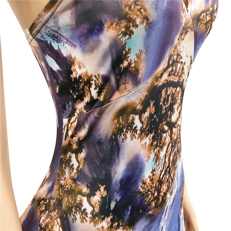 

Sexy 4 colors Fashion Women Fashion Floral Printed Wrap Jumpsuit Sleeveless Backless tie dye Long flare pants Romper Pants 2020