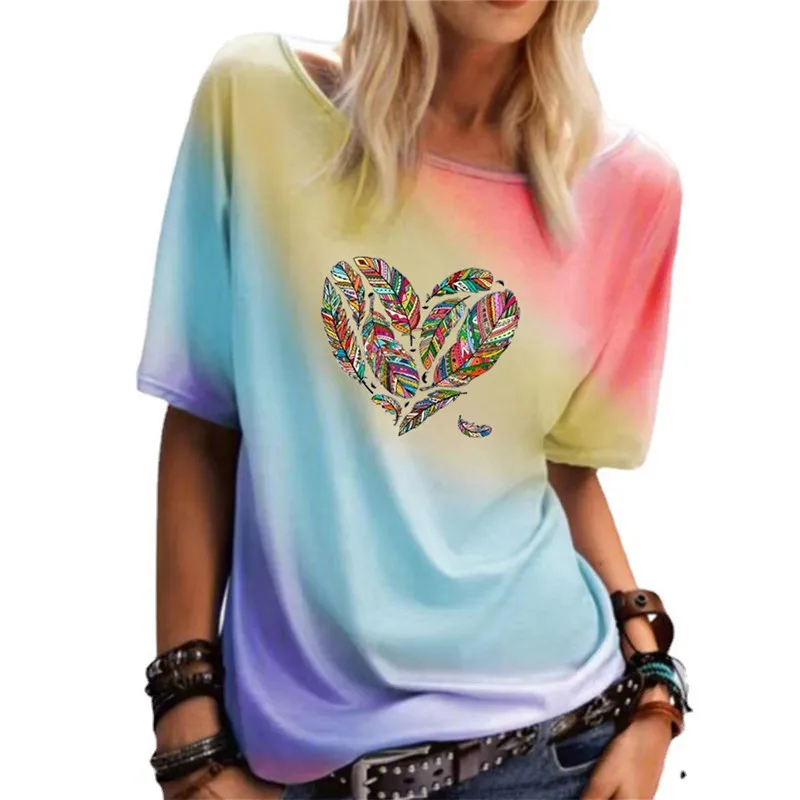 

Женская футболка с коротким рукавом, с принтом перьев