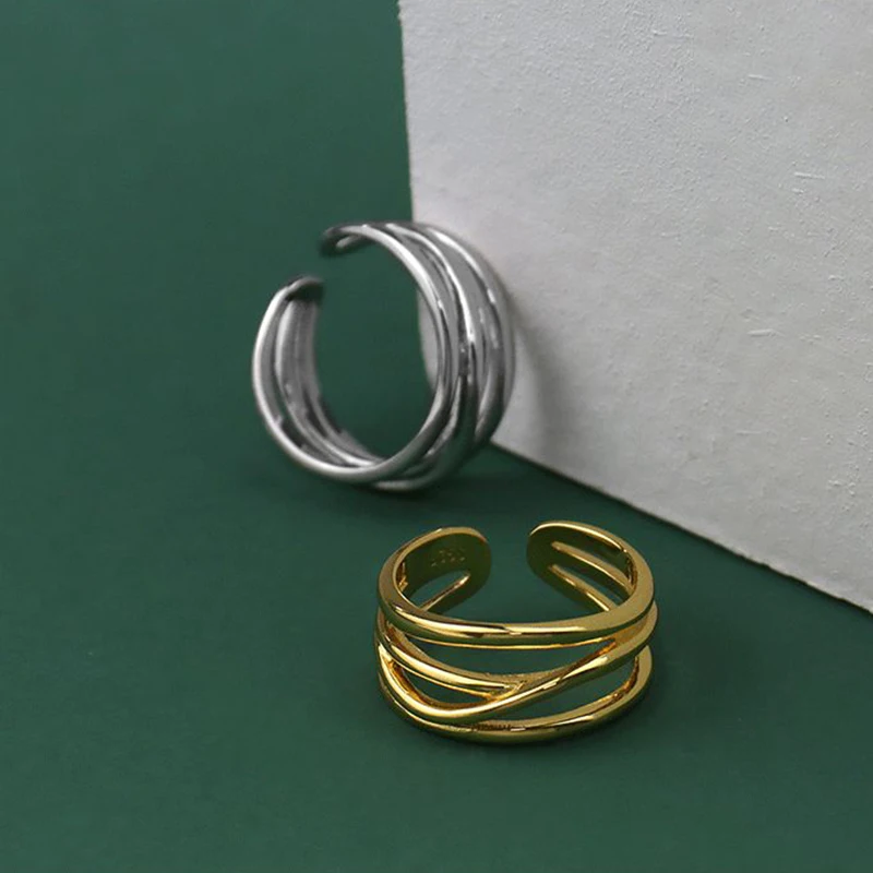 

YAOLOGE 925 Sterling Silver Bronzing Geometric Multi-Layer Line Open Ring Women Fashion All-Match Jewelry Gifts Wholesale