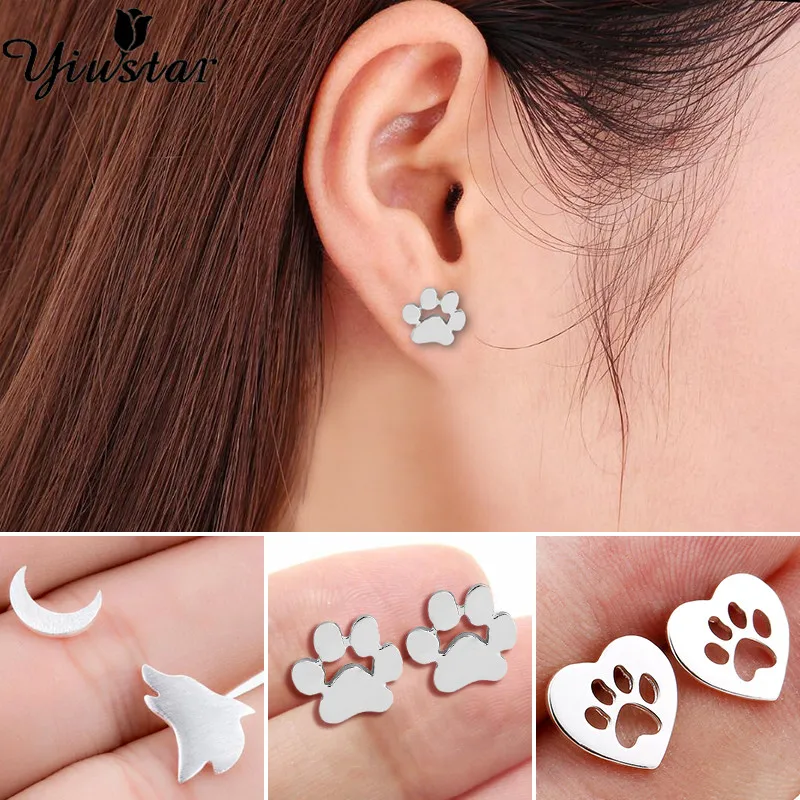 Yiustar Piercing Ear Dog Stud Earrings 2021 Trends Animal Paw Print Women's Earring Wholesale Jewelry Gift Natural Decorations