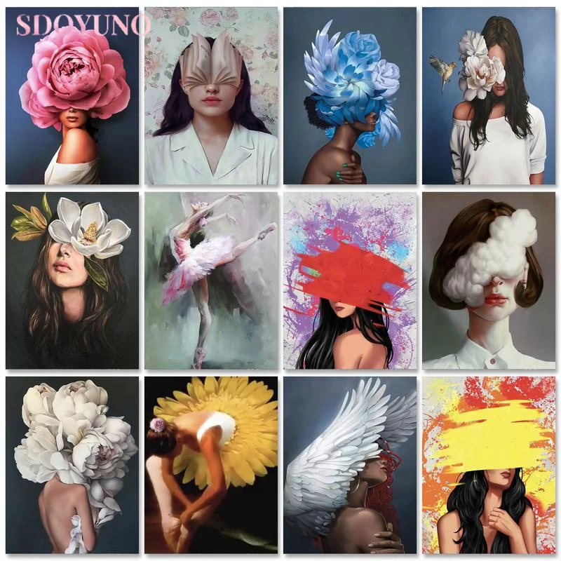 

SDOYUNO Diamond Painting Full Square Drill Women Cross Stitch Diamond Embroidery Portrait Mosaic Kits Wall Art Decor For Home