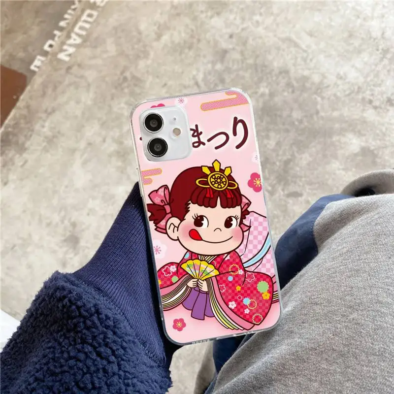 

dessert cute cartoon Peko milky Phone Case For iphone 5s 6 7 8 11 12 plus xsmax xr pro mini se Transparent Cover Fundas Coque