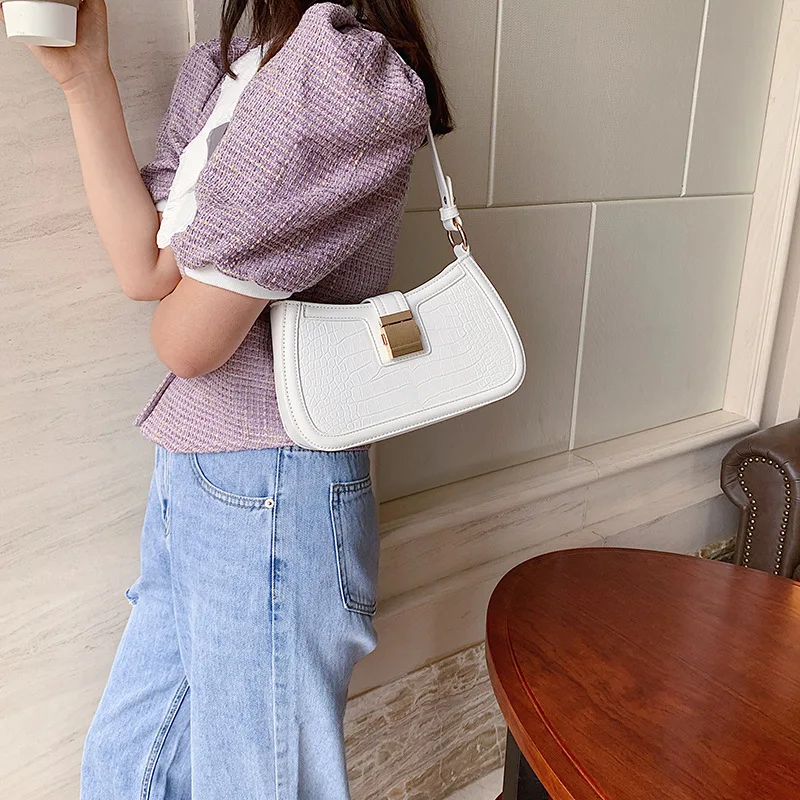 

FACTOO White Bag Female 2021 Popular New Summer All-Match Soulder Bag Fashion Portable Baguette Bag PU Leather Handbag