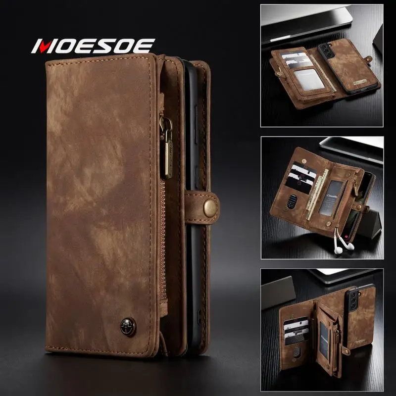 

For Samsung S21 Plus S20 S10 Ultra Leather Wallet Case Vintage Plain Multi Card Slots Phone Holder Cover Samsung A51 A71 Case