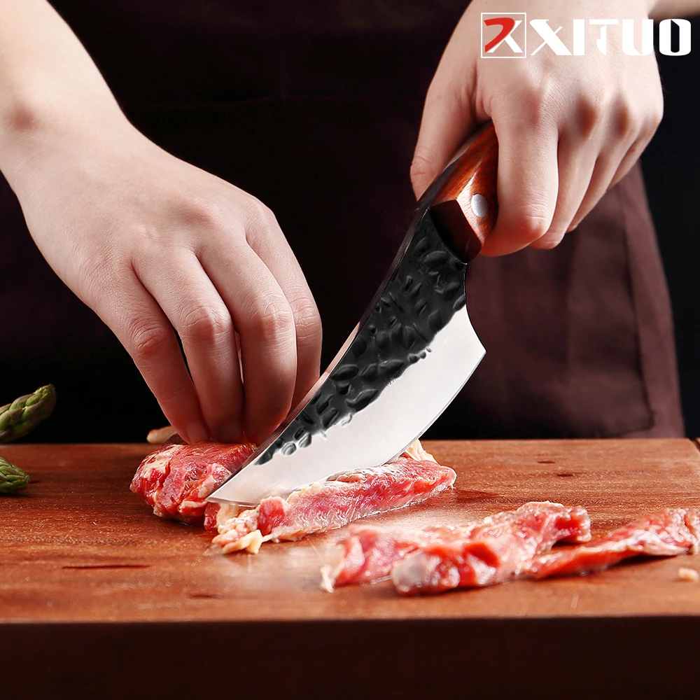 

XITUO Full Tang Handmade Knife Kitchen Chef Knife Forged High-Carbon Clad Steel Butcher Knife Cleaver Filleting Slicing Tool Hot