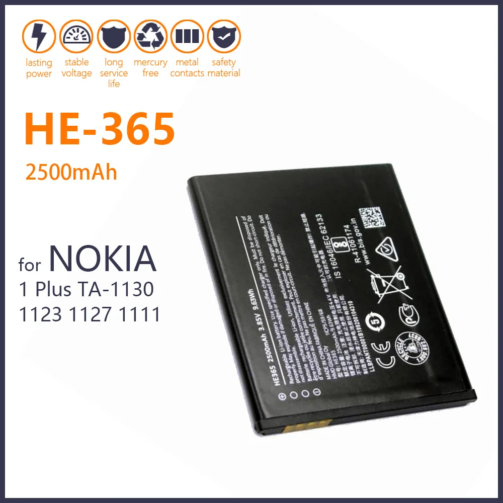 

100% Оригинальный аккумулятор HE 365 для Nokia HE365 1 Plus TA-1130 1123 1127 1111 2500 мА · ч, высококачественные аккумуляторы в наличии