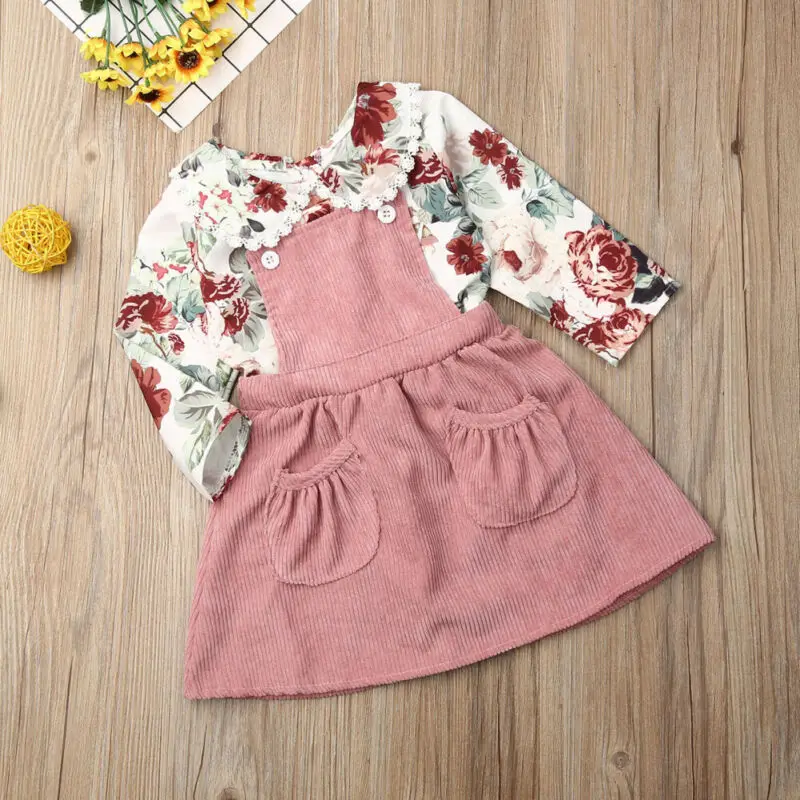 Модная осенняя одежда для малышей топы с длинными рукавами и цветочным принтом