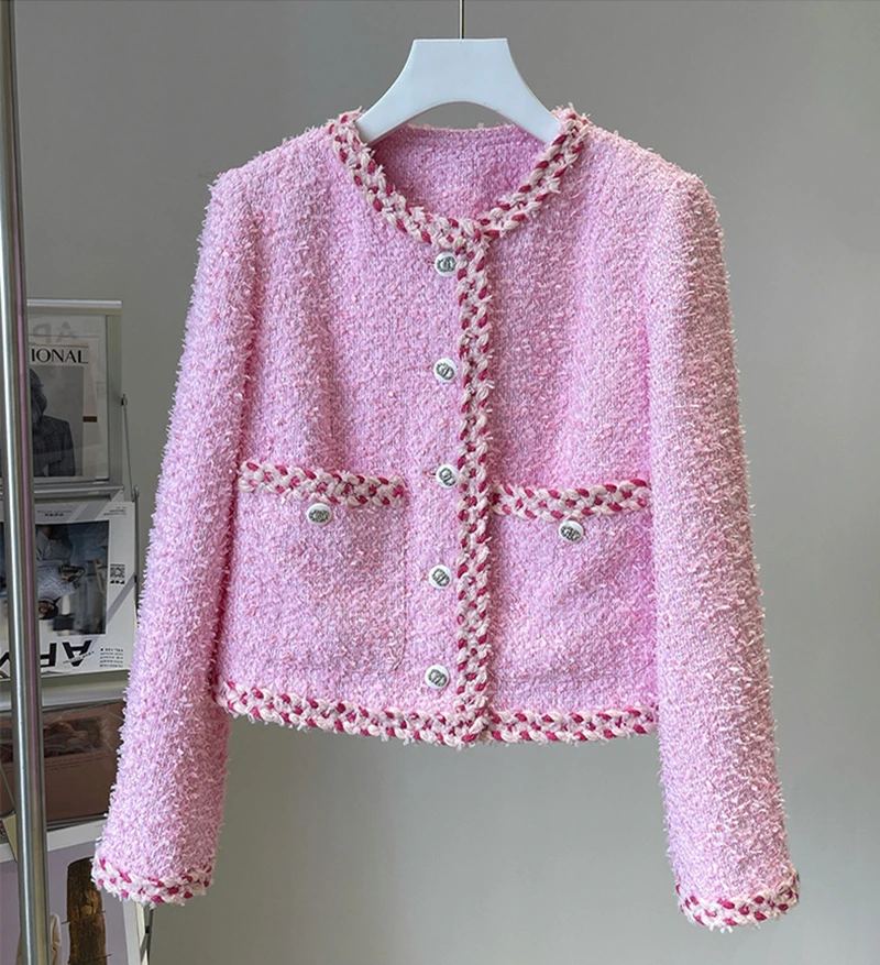 

Высококачественная Женская мода осень элегантная женская Милая Розовая темпераментная тонкая короткая куртка пальто