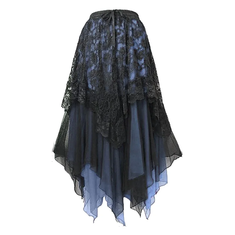 Стимпанк женская мода готический стиль кружевная многослойная длинная юбка с
