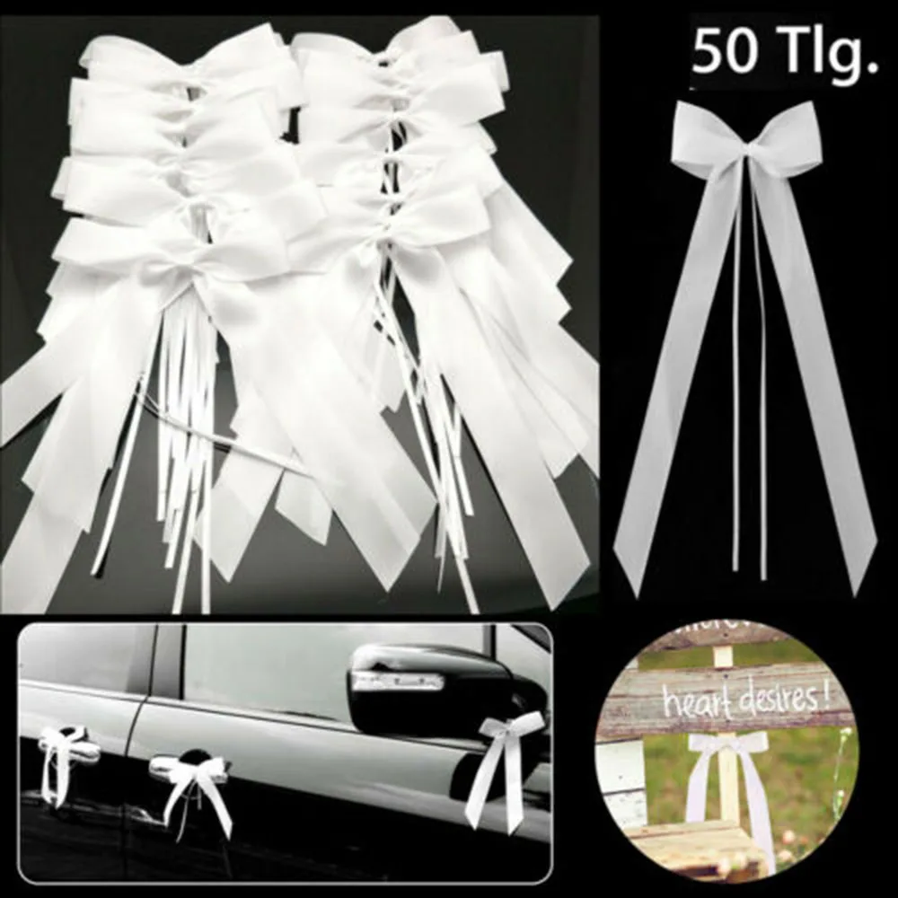 

50Pcs White Wedding Car Decoration Gift Wrap Ribbon Bows Party Ribbons Bows Kit