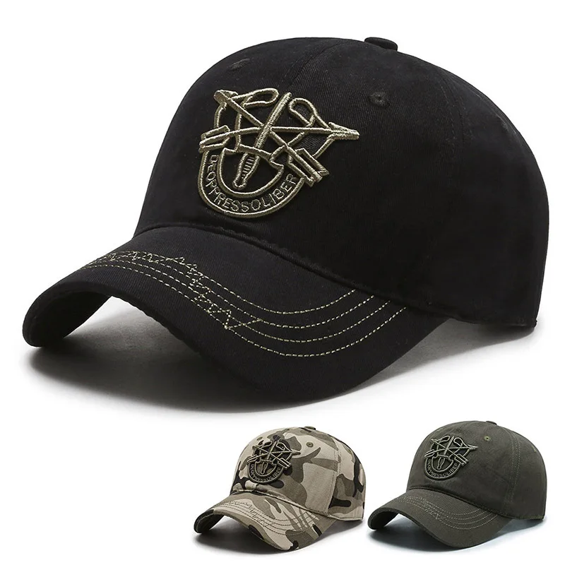 Кепка с вышивкой для активного отдыха хлопковая камуфляжная Военная Весенняя