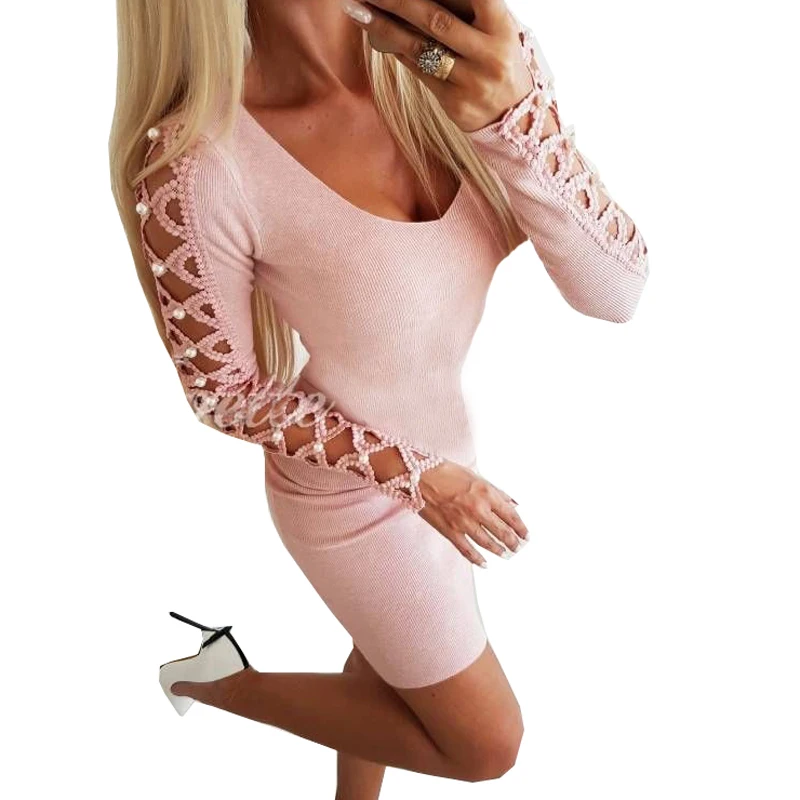 Пакет бедра Bodycon платья женщин выдалбливают размера плюс платье Бисероплетение