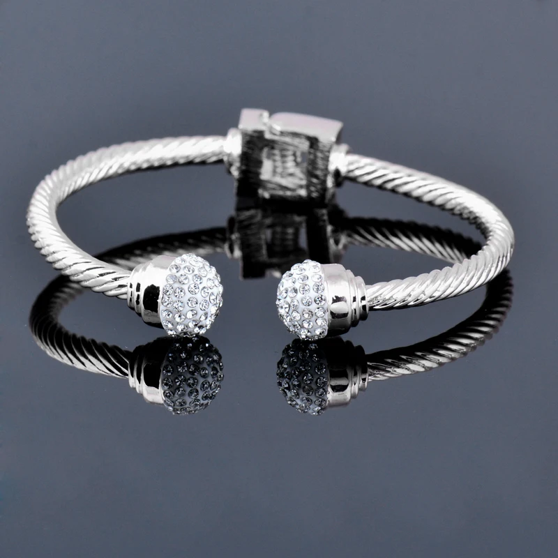 

KIOOZOL Women's Bracelets Crystal Ball Open Bangle Cuff Rose Gold Silver Color Wedding Party Jewelry 2021 New Trend 141 DP1