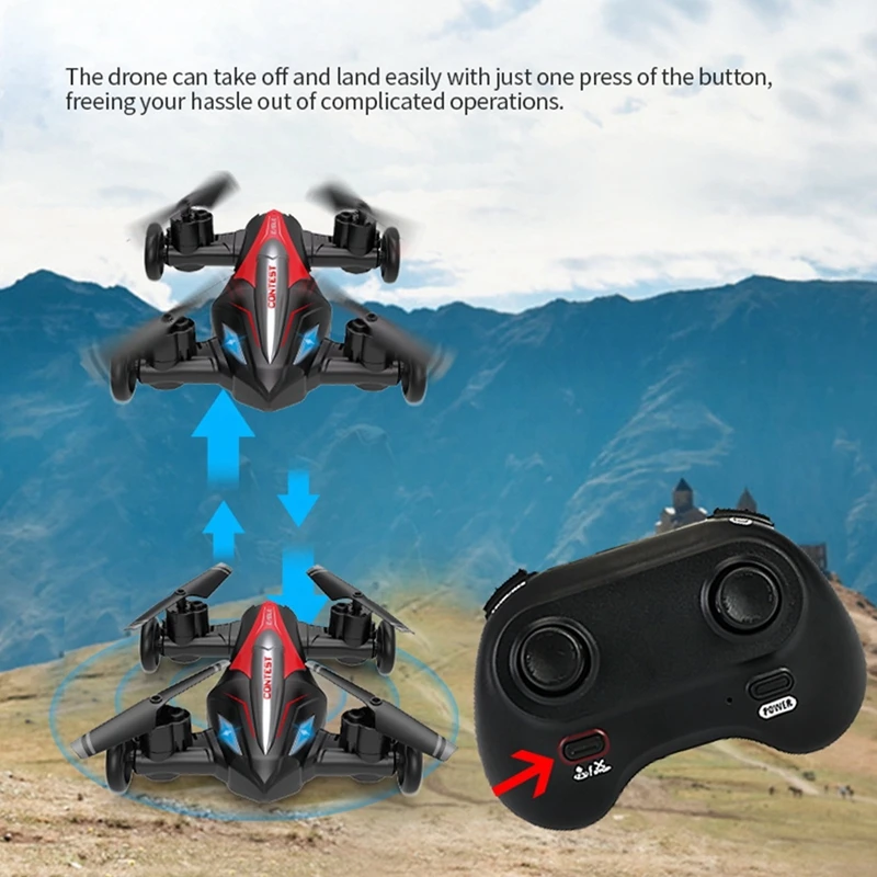 Mini Dron 2 en 1 con control remoto para ni&ntilde;os, veh&iacute;culo 2 en 1 con control remoto de 2,4G, cuadric&oacute;ptero con modo Dual, avi&oacute;n, Juguetes-2