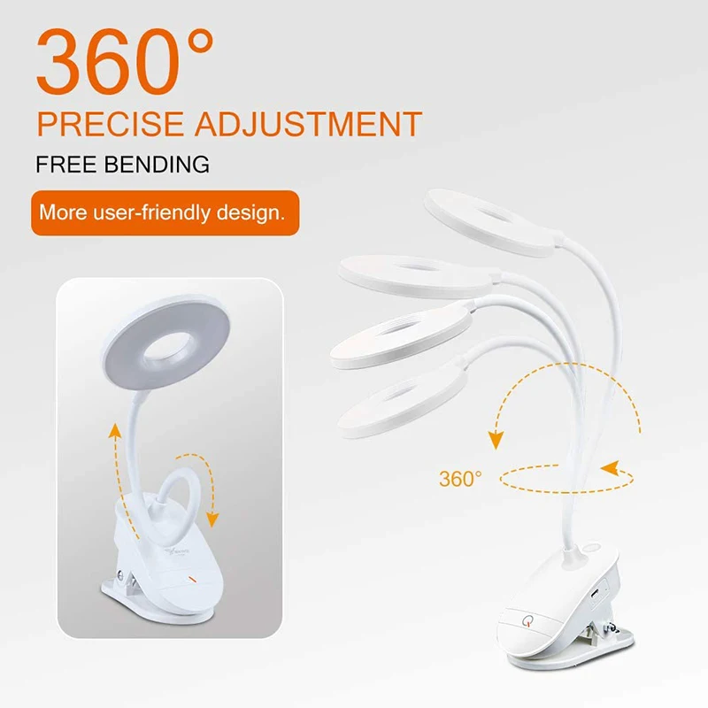Clip-on LED Table Lamp Adjustable Desk USB Night Light Bed Piano for Study Reading Eye Protection 1200mAh | Лампы и освещение