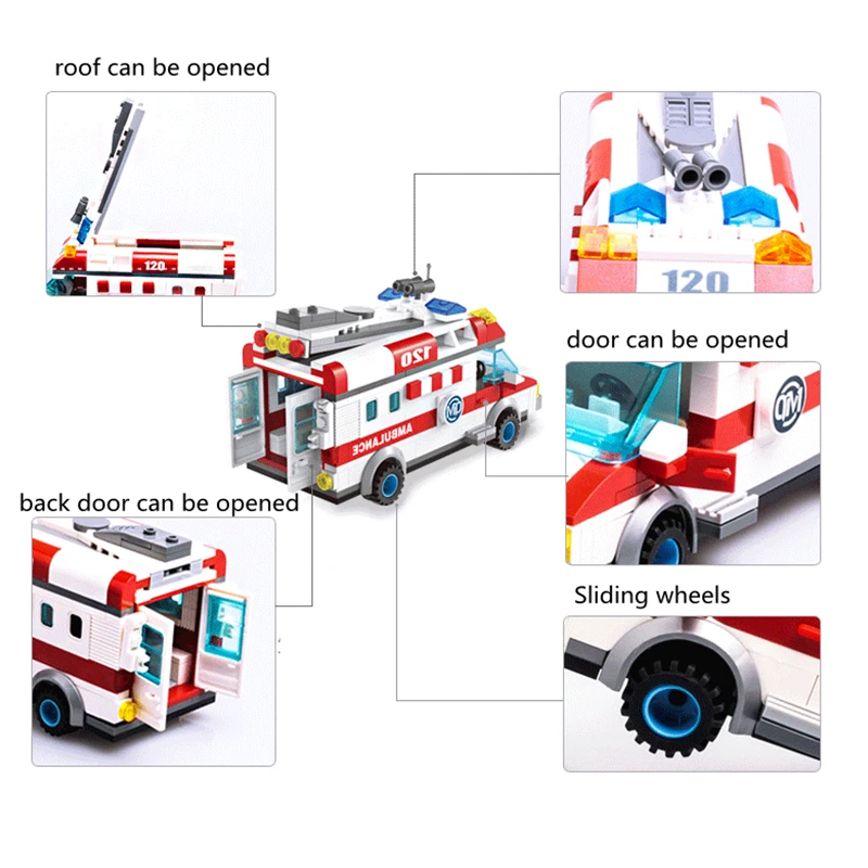 

City Ambulance Series Building Blocks Vehicle Architecture Creator Diy Model Car Toy Kits Kids Educational Toys Birthday Gifts