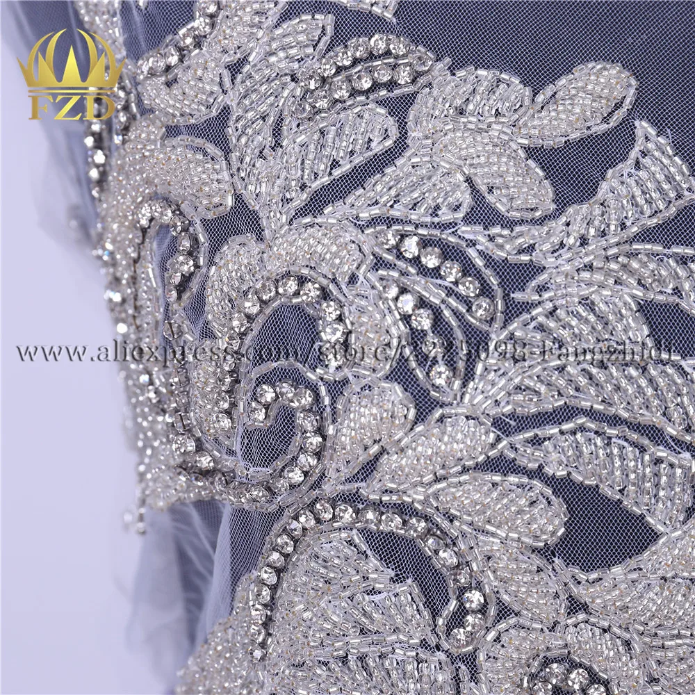 FZD 1 Set Sew on Silver rhinestone Bodice applique fashion Party Gown bodices Patches Rhinestones beads for Wedding Dresses | Дом и сад