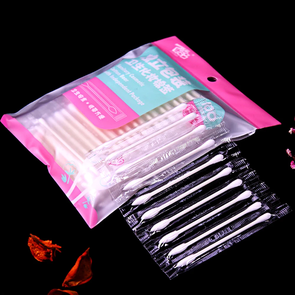 100 шт. одноразовые дорожные ватные палочки для макияжа с двойным наконечником