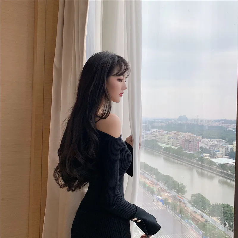 Сексуальное платье китайское шикарное однотонное черное красное Vestido с