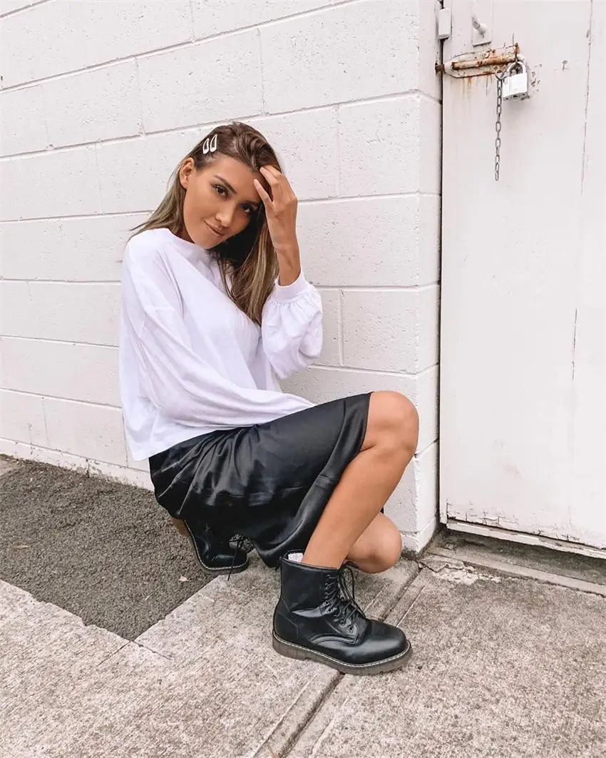 Женская Повседневная шелковая юбка CAWA черная Элегантная атласная офисная до