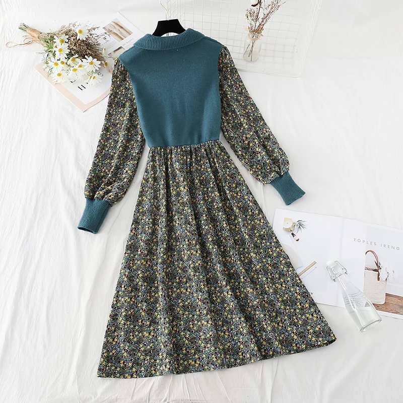 Женское весенне-осеннее платье 2021 повседневное эластичное вязаное лоскутное