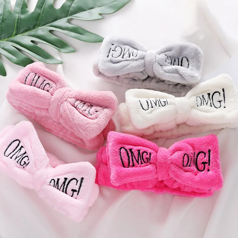 Письмо "OMG" коралловый флис мягкий бант повязки для женщин девочек милый держатель волос повязки для волос аксессуары для волос. w