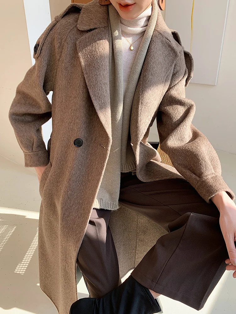 

Shzq Albaca Альпака двустороннее кашемировое пальто женское среднее и длинное высококлассное осенне-зимнее утепленное шерстяное пальто
