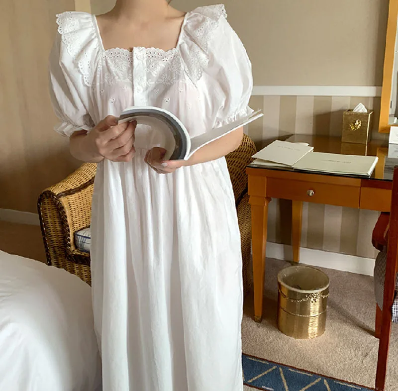 Women's Nightdress Pure Cotton Summer New Korean Nightwear Loose Medium Length Nightgown Home Wear Sleepwear Mid-Calf