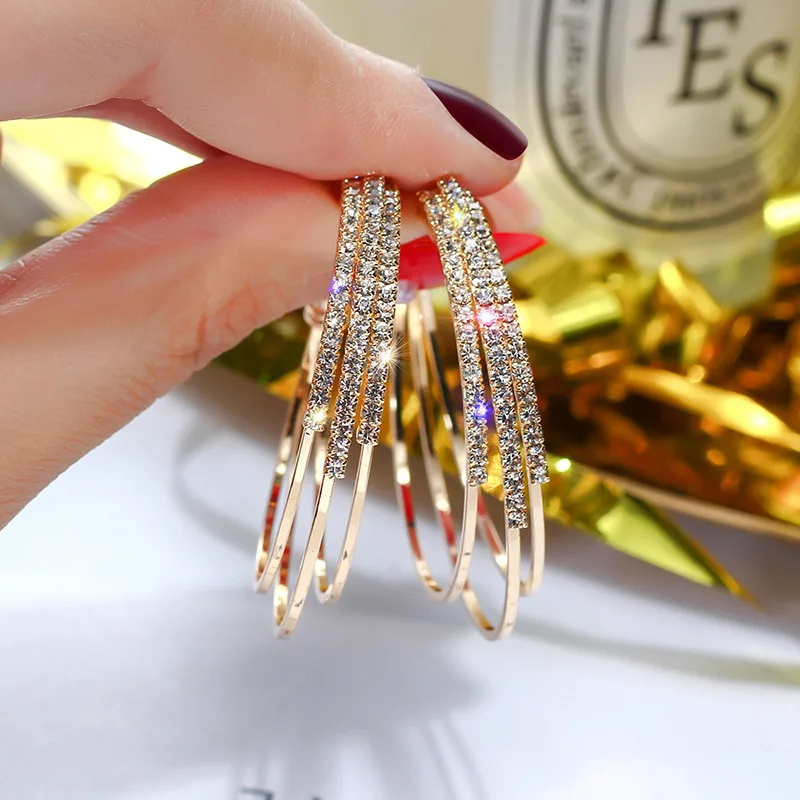 

New Korean Jewelry Earrings Exaggerated Crystal Geometric Circle Statement Earrings Earrings Women Oorbellen Wholesale Brincos