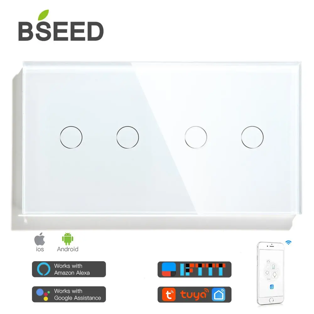 Unido da ue Interruptor de Toque Controle sem Fio Bseed Mvava Reino 4 Gang Interruptor Luz Cristal Painel Led Branco Ouro Preto Casa Inteligente Gadgets wi fi