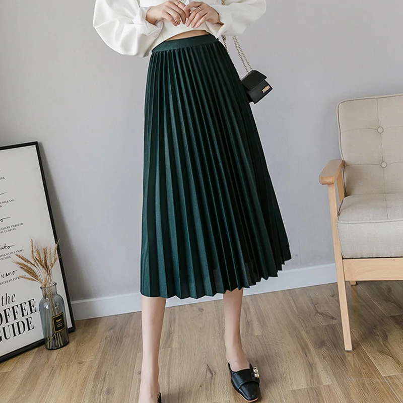 Женские однотонные плиссированные юбки средней длины высококачественные