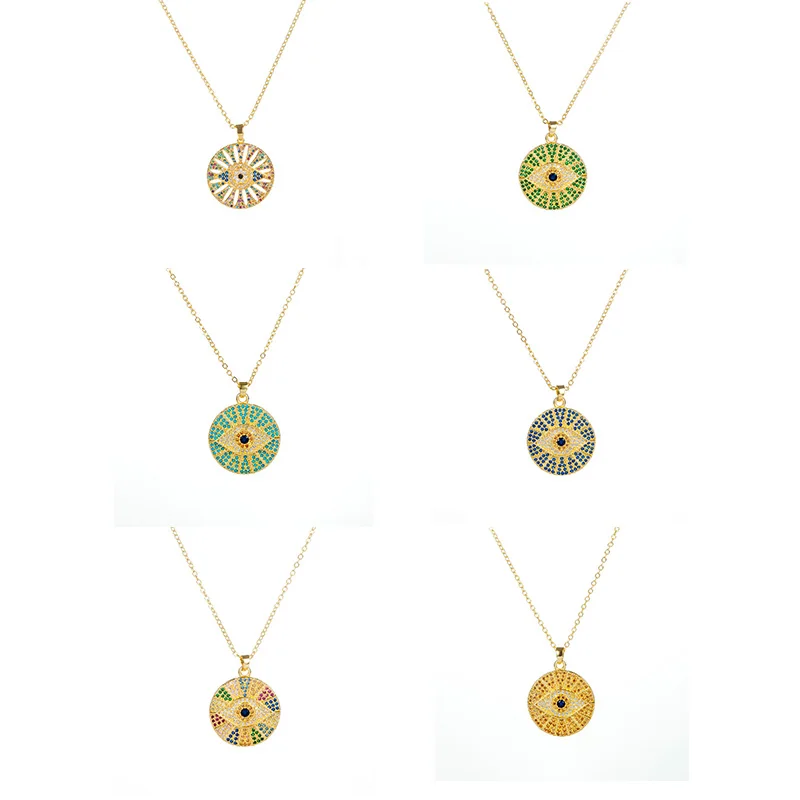 

Daihe Exquisite Eyes Pendant Necklace Women 18K Gold Plated Disc Micro Inlay Colorful Zircon Copper Necklaces Women Gift Jewelry