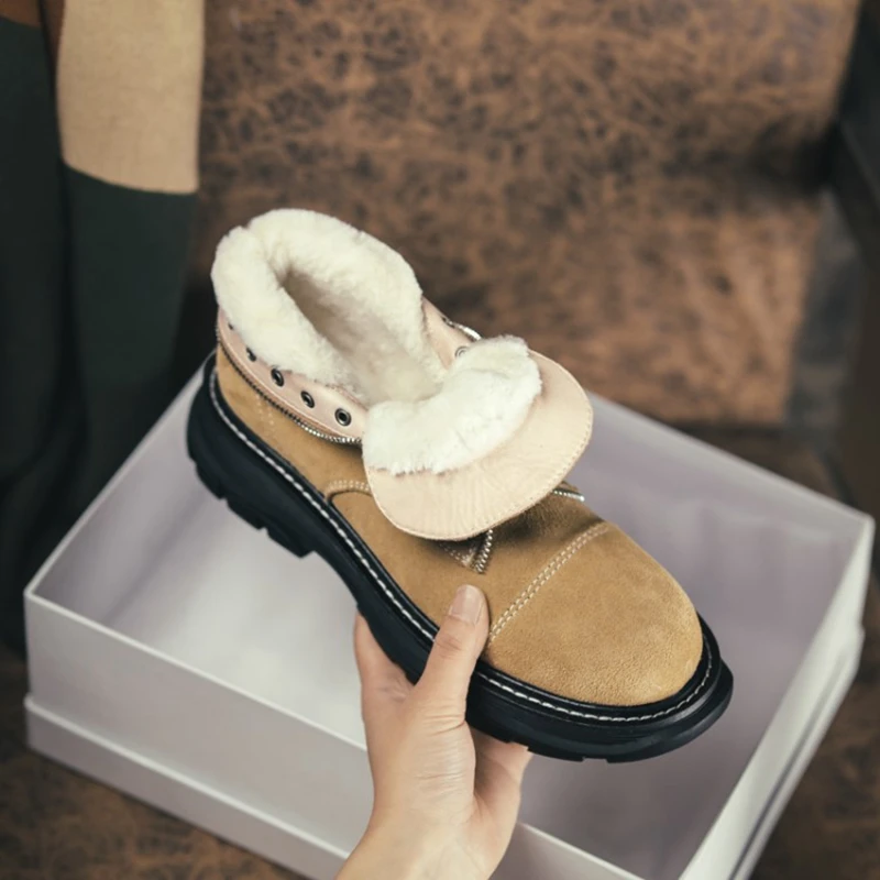 

REAVE CAT Russia Minus 30 Degree Fashion Ankle Boots Women Cow Suede Platform Genuine Leather Ladies Winter Boots Handmade F1364