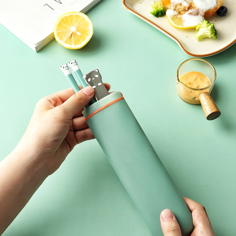 Переносной набор столовых приборов Kawaii Panda палочки ложка силиконовая посуда из
