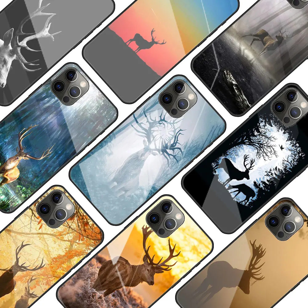 

Animal deer Tempered Glass Phone Case for iPhone 11 12 13 Pro XR X 7 8 XS Max 6 6S Plus SE 2020 Mobile Phones Cover Coque