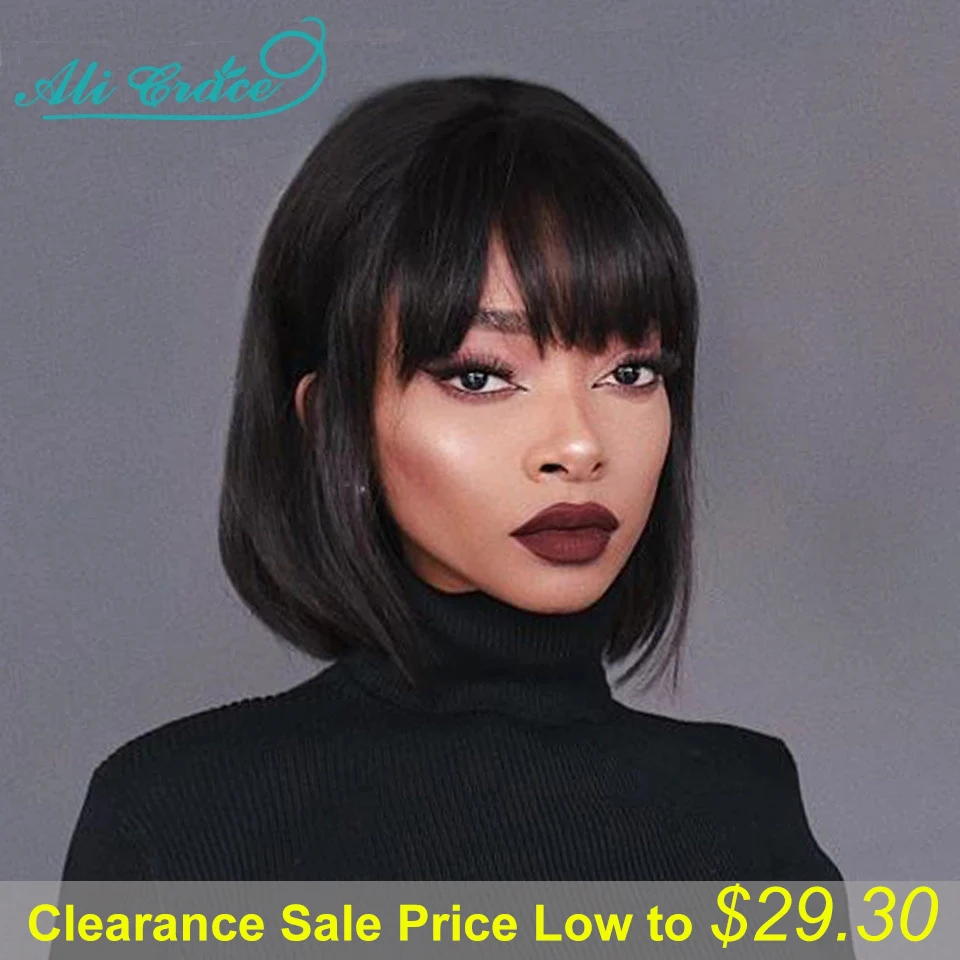 Бразильские прямые волосы парик с челкой фабричного производства натуральных