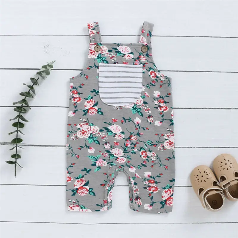 Одежда с цветочным принтом для маленьких девочек комбинезон без рукавов