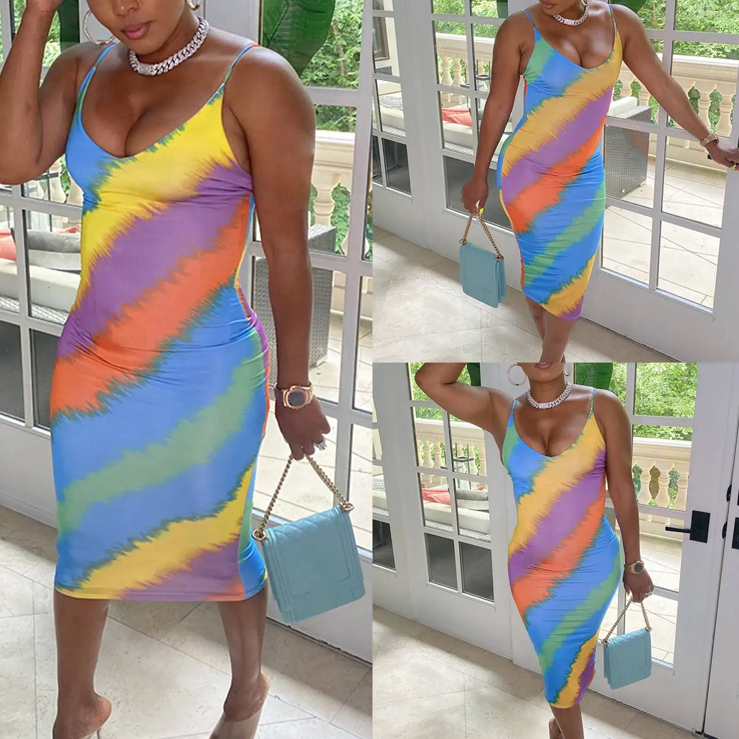 

Women's Fashion Casual Stripe Printed Sling One-Piece Dress Color Stripe