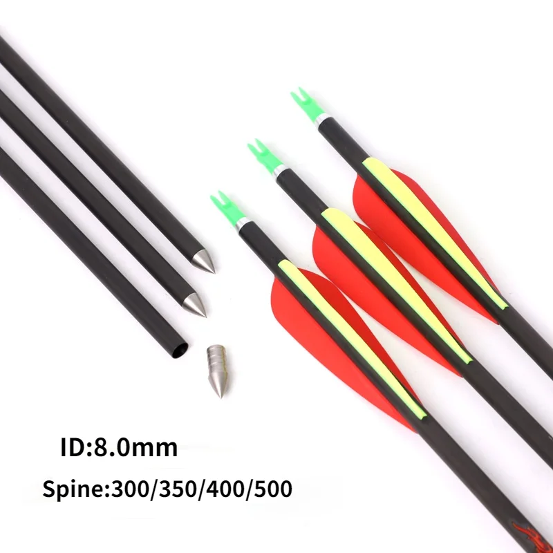 

12pcs Carbon Arrows 32 inch ID 8 mm Spine 300/350/400/500 100Grains Arrow Head Archery for outdoor Shooting