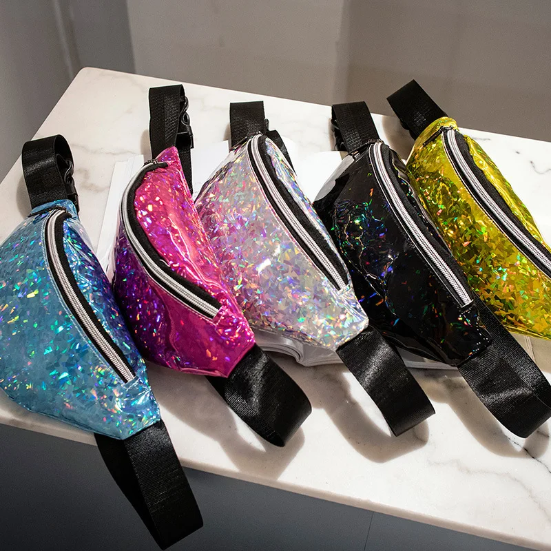 Женская поясная сумка голографические блестки Fanny Pack с лазерным рисунком новинка