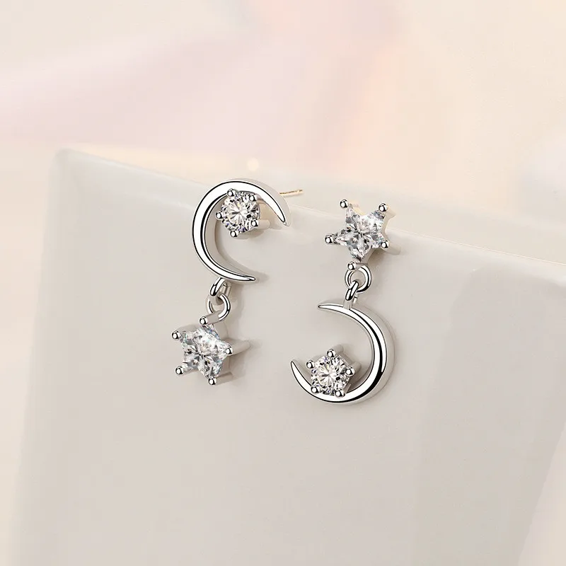 Серьги-гвоздики женские из серебра 925 пробы со звездой и Луной | Украшения