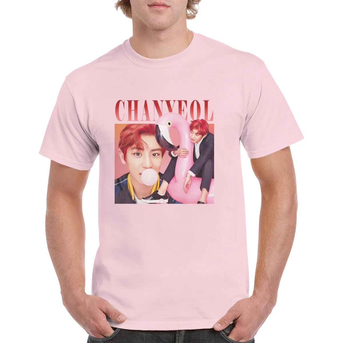 

Розовая футболка Chanyeol, унисекс, стиль K-Pop, Женский/мужской топ из 100% хлопка