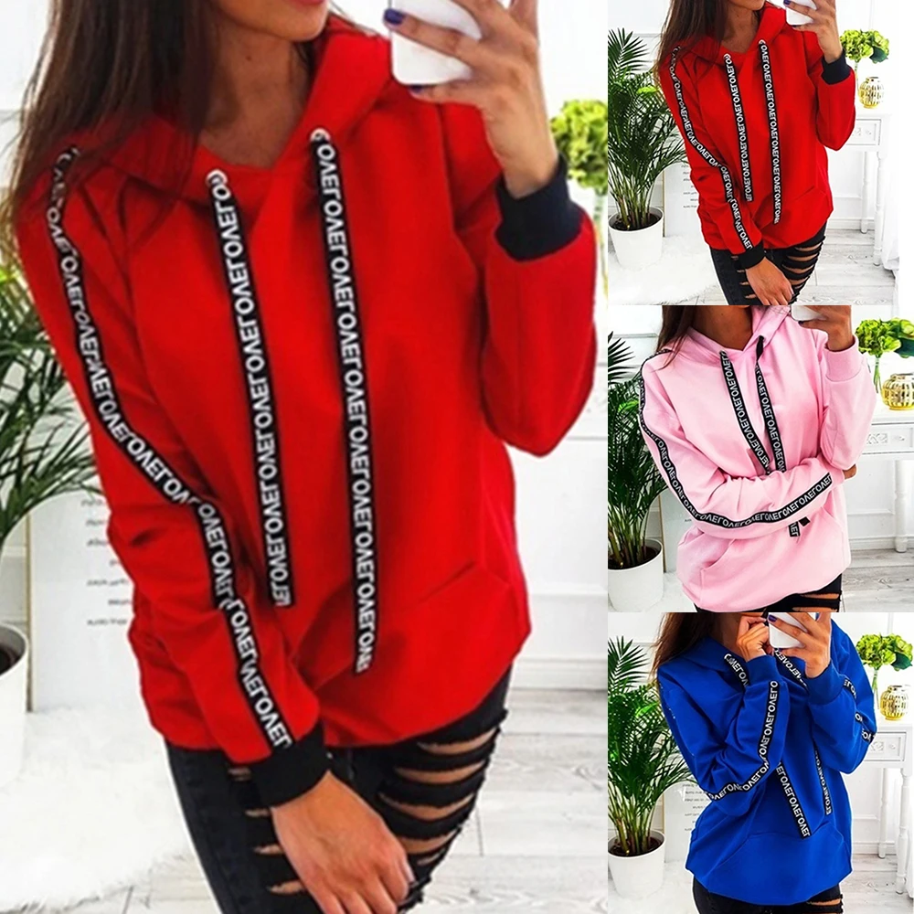 2021 Women Autumn Sweatshirt Women Long Sleeve Solid Hooded Pullover Tops Blouse Letter Print Hoodies Women Plus Size 5XL