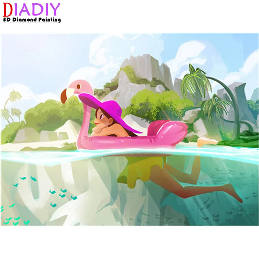 

Cartoon Swimming Scene Cute 5D Diy Full Square and Round Diamond Painting Embroidery Cross Stitch Kit Wall Art Club Home Decor