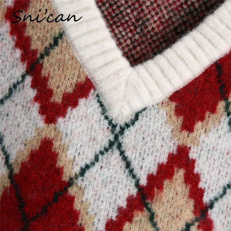 

Snican Spring Red Plaid Sweater Vest Za 2021 Women Crop Tops Gilet hiver femme Pull Sans Manches Fashion Sleevess Pullover Zora
